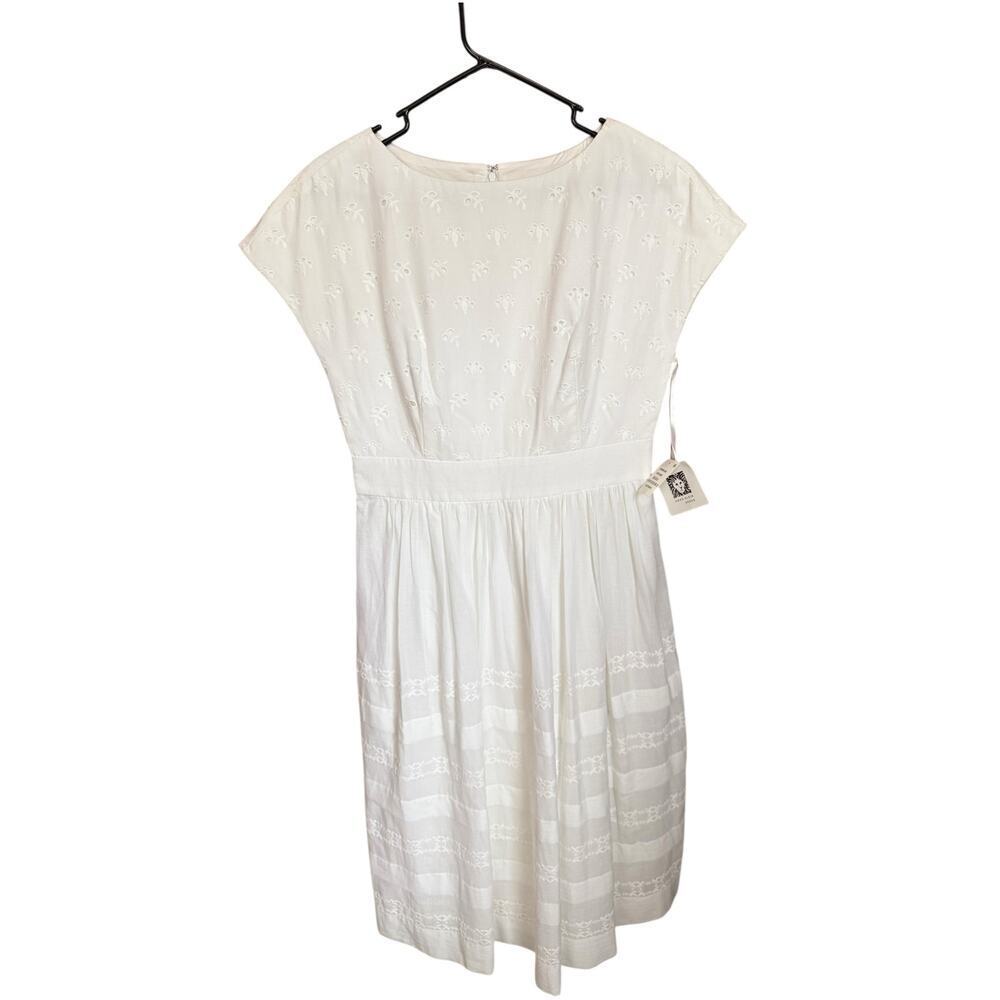 Esprit White Embroidered Cotton‎ Midi Dress US 8 NWT $139